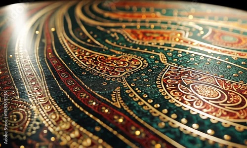 Wallpaper Mural Opulent Embroidered Textile: A Close-Up of Intricate Gold and Green Patterns Torontodigital.ca