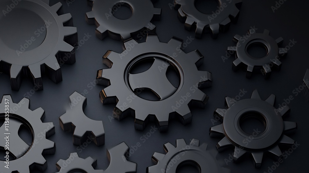 Intricately Designed 3D Rendered Gears: Dark, Metallic Industrial Aesthetic. AI Generated Intricately Designed 3D Rendered Gears: Dark, Metallic Industrial Aesthetic. AI Generated