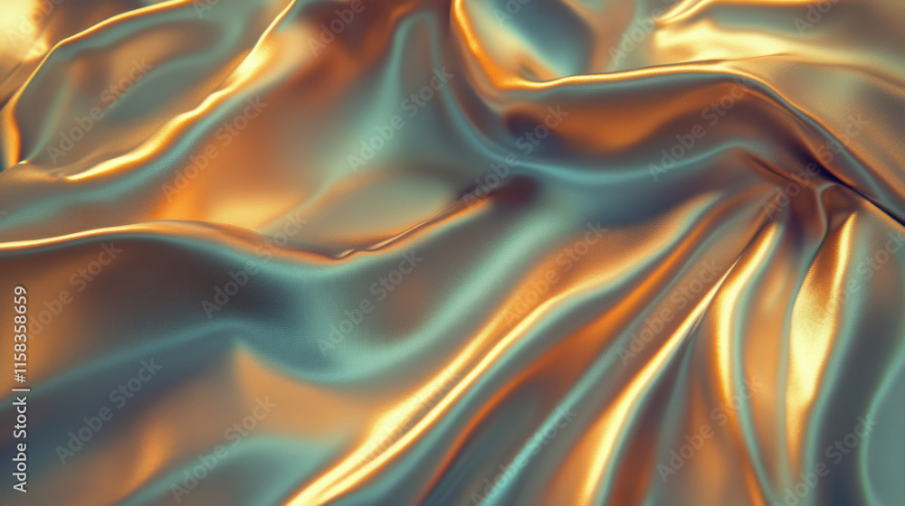 Obraz premium A luxurious texture of flowing silk fabric, shimmering with emerald green and subtle golden highlights, illuminated by soft diffused light
