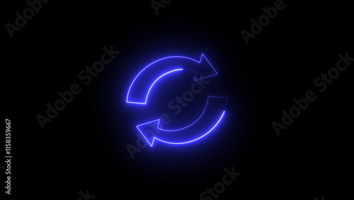 Abstract Neon arrow icon isolated on black background. Charging and loading arrow icon illustration.