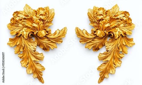 Golden Ornate Leaf Design Luxury Gilded Decoration Elegant Foliage Royal Baroque Accents Vintage