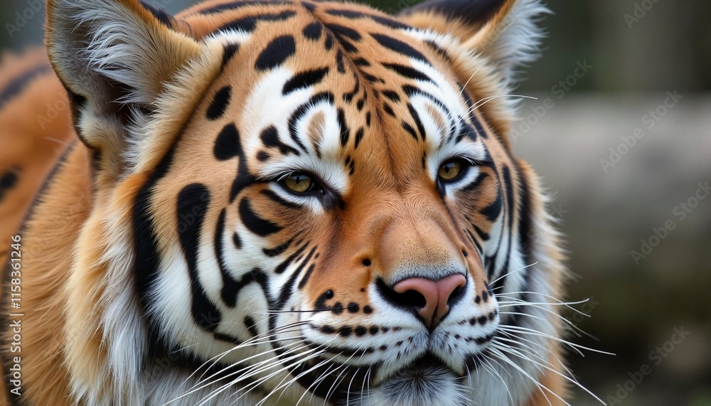 Obraz premium Close-up portrait of a tiger s face with black stripes and piercing yellow eyes