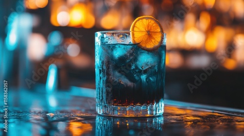 Dark cocktail with orange slice. photo