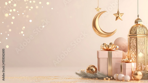 Luxurious Ramadan Gift Ideas, Design concept of Ramadan Kareem with copy space photo