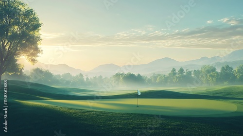 Wallpaper Mural Peaceful morning golf course with ball and club set for the first drive Torontodigital.ca