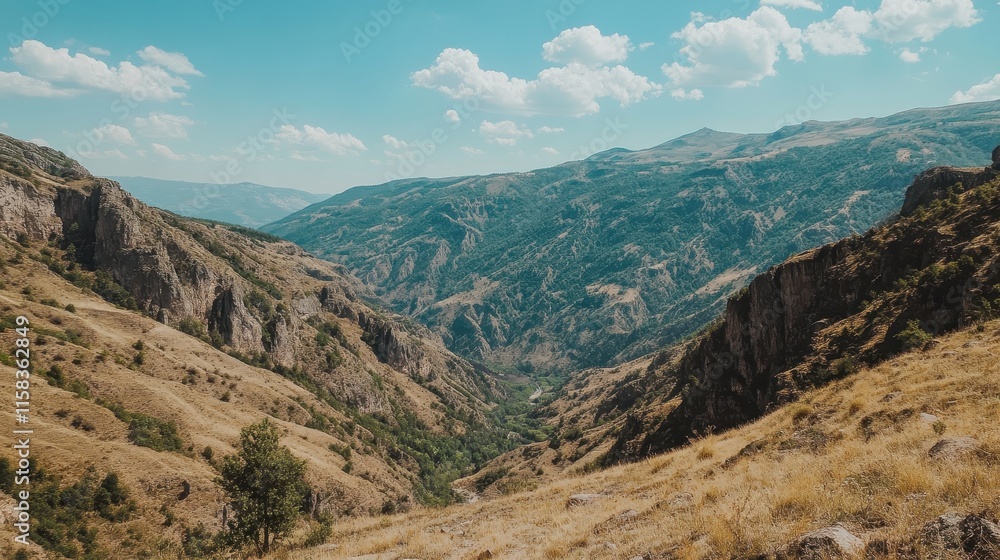 Naklejka premium A mountain range with a valley in between