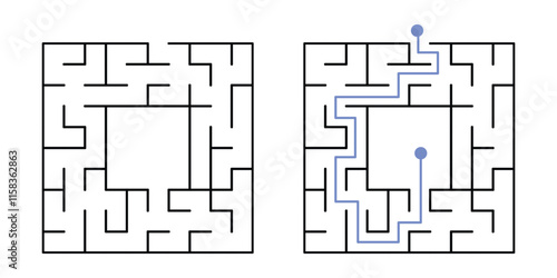 Labyrinth Maze Game for Children Worksheet with Solution 