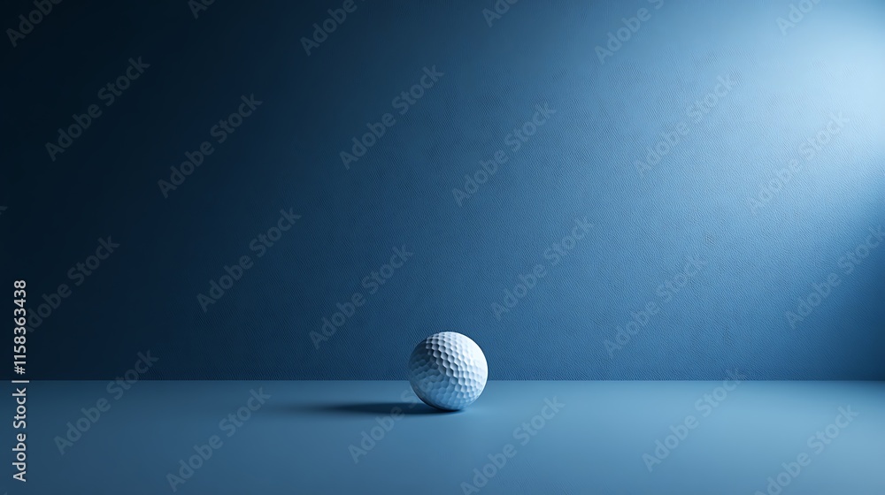 Detailed golf ball on a sleek empty dark blue background with sharp focus Detailed golf ball on a sleek empty dark blue background with sharp focus