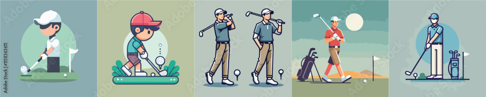 Vector collection of characters playing golf with passion Vector collection of characters playing golf with passion