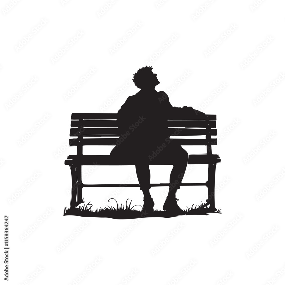 Park bench silhouette: relaxing person. Includes figures, seating, and garden elements. Vector design. Park bench silhouette: relaxing person. Includes figures, seating, and garden elements. Vector design.