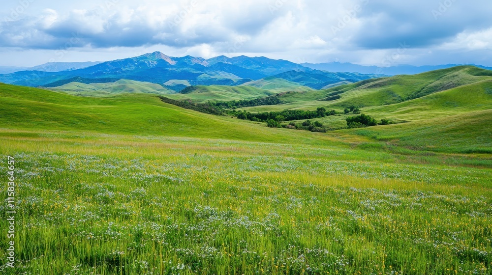 Obraz premium A large field of grass with a mountain in the background
