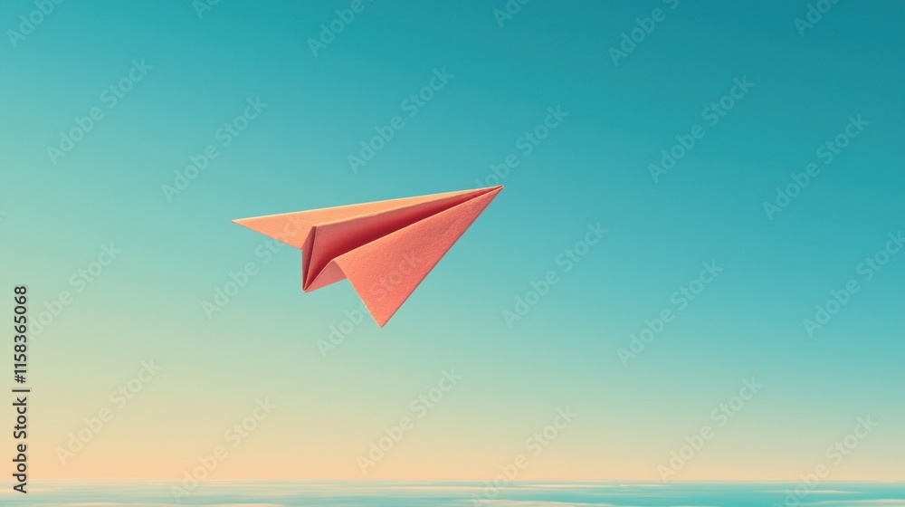 A Vibrant Orange Paper Airplane Soaring Through a Bright Blue Sky Over Calm Waters, Capturing the Spirit of Freedom and Imagination in a Dreamy Landscape A Vibrant Orange Paper Airplane Soaring Through a Bright Blue Sky Over Calm Waters, Capturing the Spirit of Freedom and Imagination in a Dreamy Landscape