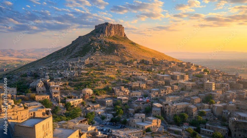 Obraz premium Ancient Hilltop Village at Sunrise