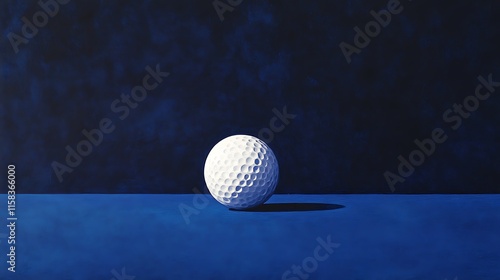 Minimalist approach showcasing a golf ball on a deep dark blue background