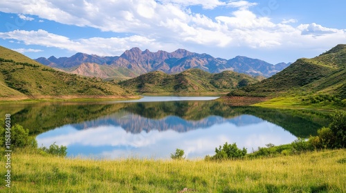 A large body of water is reflected in the sky photo