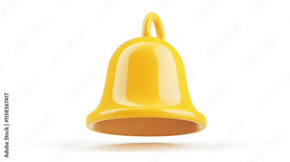 Yellow 3D bell icon illustration with a smooth, glossy finish. The bell is depicted in a simple and modern design, ideal for notifications and alerts. Isolated on white background Yellow 3D bell icon illustration with a smooth, glossy finish. The bell is depicted in a simple and modern design, ideal for notifications and alerts. Isolated on white background
