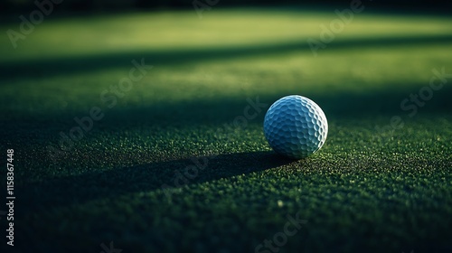 Clean lighting highlighting a golf ball on dark blue