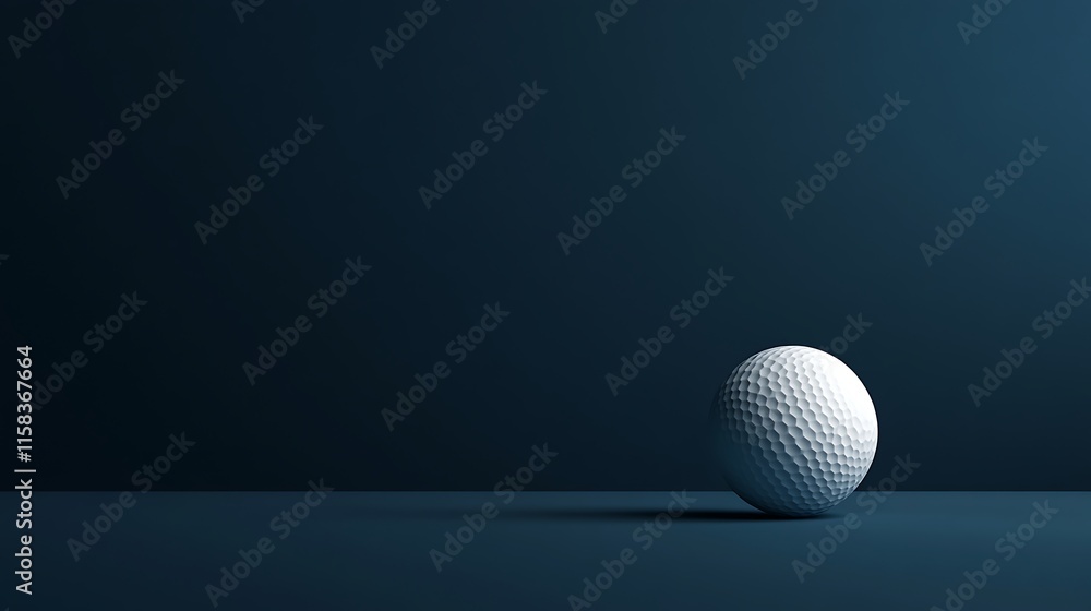 Golf ball in a premium setting on a smooth dark blue background