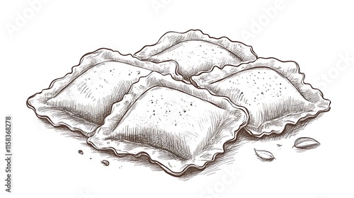 Hand-Drawn Illustration of Ravioli Pasta