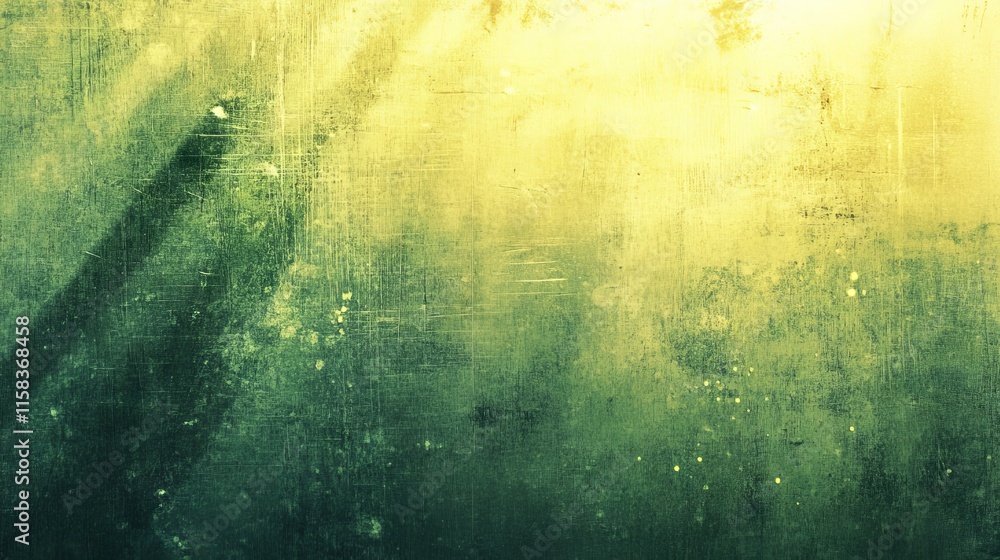 Green and yellow vintage grunge background with distressed texture and shiny spotlight corner design