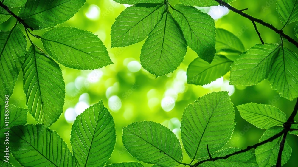 Fresh Green Leaves Framing Soft Focus Background in Nature Scene Fresh Green Leaves Framing Soft Focus Background in Nature Scene