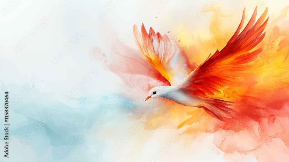 Fototapeta premium Majestic Bird in Flight with Vibrant Colorful Feathers and Abstract Background Artwork