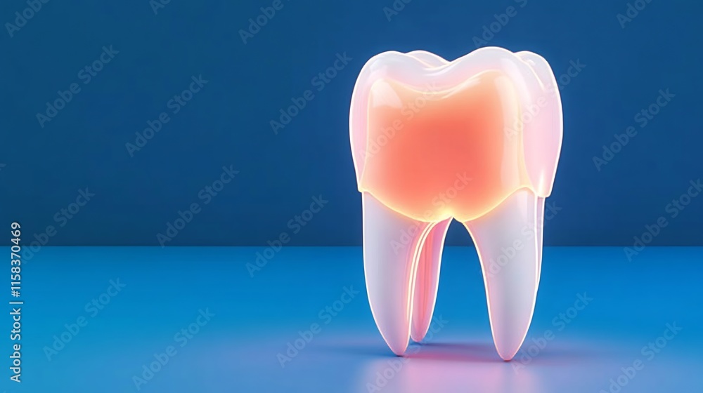 Glowing 3D Render of a Healthy Tooth Against a Blue Background. AI Generated Glowing 3D Render of a Healthy Tooth Against a Blue Background. AI Generated