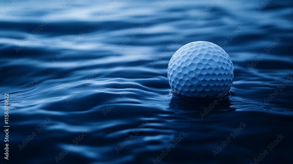 Stylish composition of a golf ball floating on a deep dark blue surface Stylish composition of a golf ball floating on a deep dark blue surface