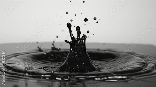 A water splash from a falling object, droplets suspended in mid-air against white.