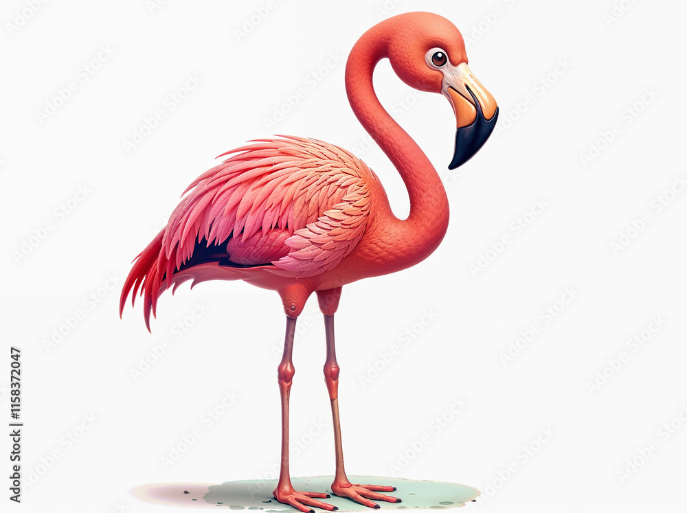 Fototapeta premium Beautiful cartoon pink flamingo isolated on white background
