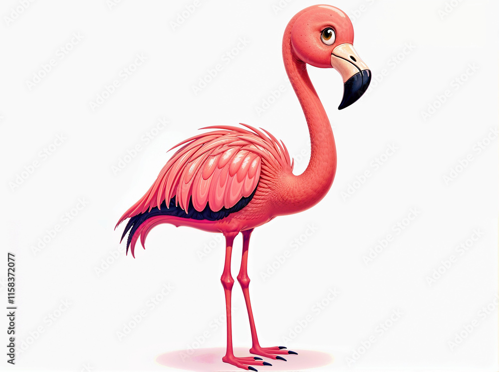 Fototapeta premium Beautiful cartoon pink flamingo isolated on white background