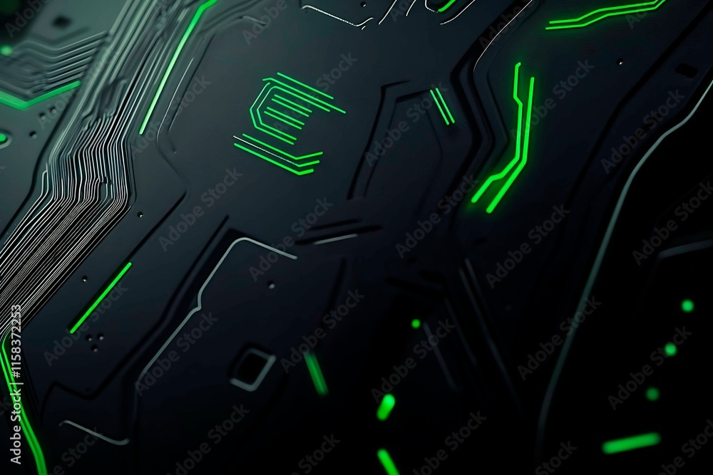 This vector illustration features a gradient green-black circuit board background, highlighted by an abstract technology pattern resembling interconnected circuitry. This vector illustration features a gradient green-black circuit board background, highlighted by an abstract technology pattern resembling interconnected circuitry.