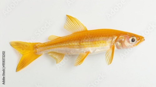 A yellowtail fish with a sleek body and sharp fins, isolated on a white background.