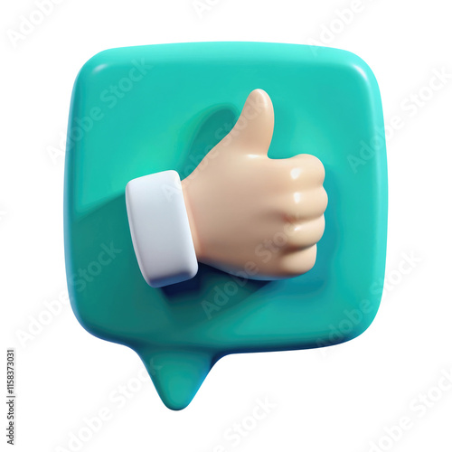 thumb up 3d render icon in cartoon plastic style minimal isolated on transparent white background, clipping path photo