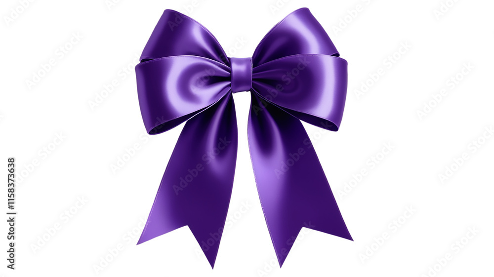 A shiny purple satin ribbon bow, tied symmetrically, placed on a transparent background. A shiny purple satin ribbon bow, tied symmetrically, placed on a transparent background.