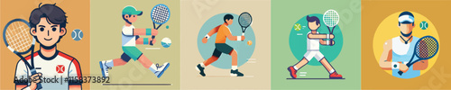 Vector collection of characters playing tennis