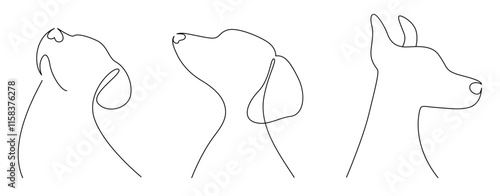 One continuous line drawing of dog, Hand Drawn Outlines of a puppy dog