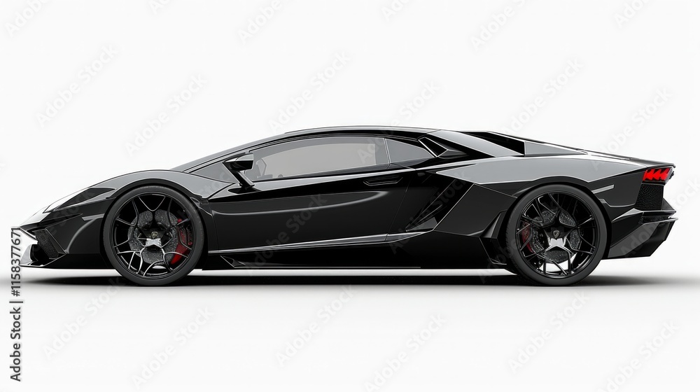 Black sports car, side view, white background. AI generative. . Black sports car, side view, white background. AI generative. .