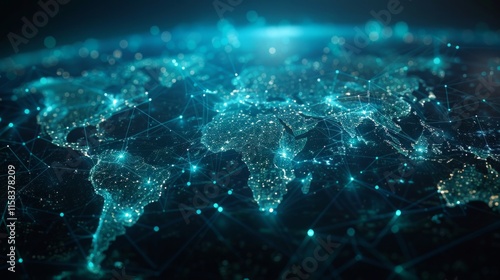Glowing globe with lines of light connecting cities. AI generative. .