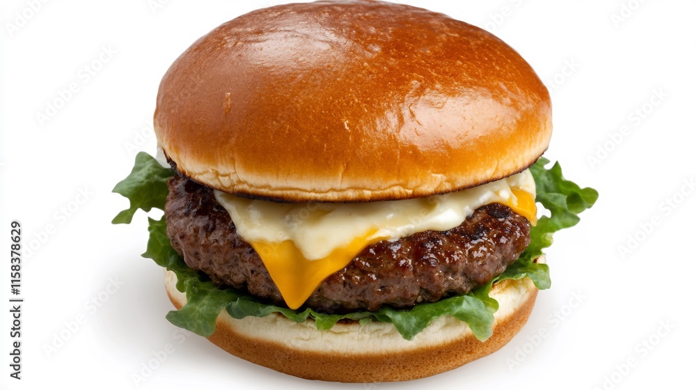 Close-up Photo: Juicy Cheeseburger, Perfectly Grilled Patty, Fresh Lettuce, Deliciously Melted Cheese. AI Generated Close-up Photo: Juicy Cheeseburger, Perfectly Grilled Patty, Fresh Lettuce, Deliciously Melted Cheese. AI Generated