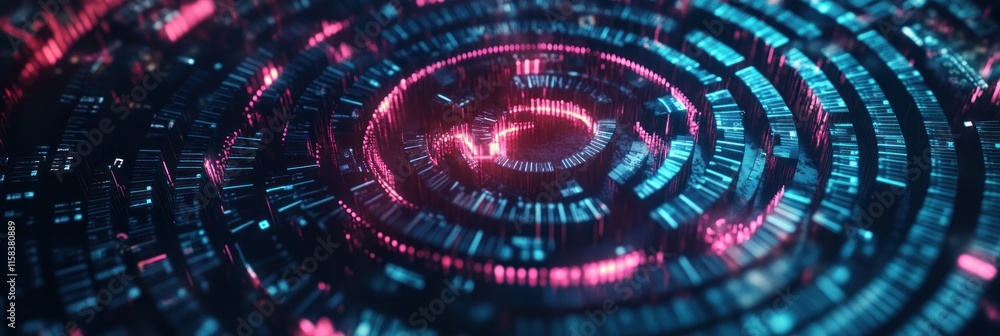 Obraz premium Abstract digital swirl with pink and blue glowing lines.