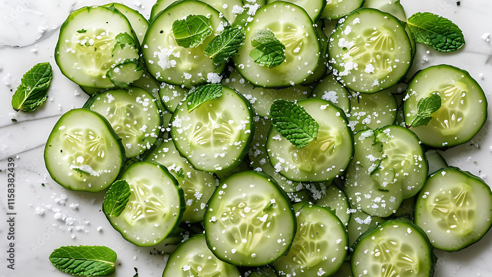 Cucumber salad with mint and salt Cucumber salad with mint and salt