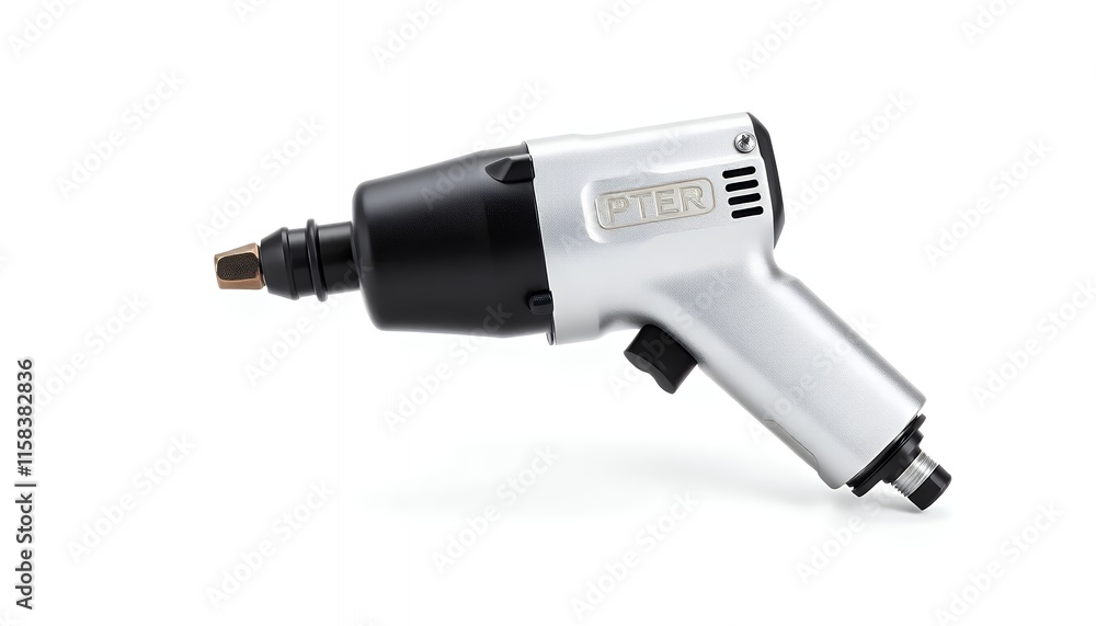 Sleek Pneumatic Impact Wrench - Silver and Black Tool Design Sleek Pneumatic Impact Wrench - Silver and Black Tool Design