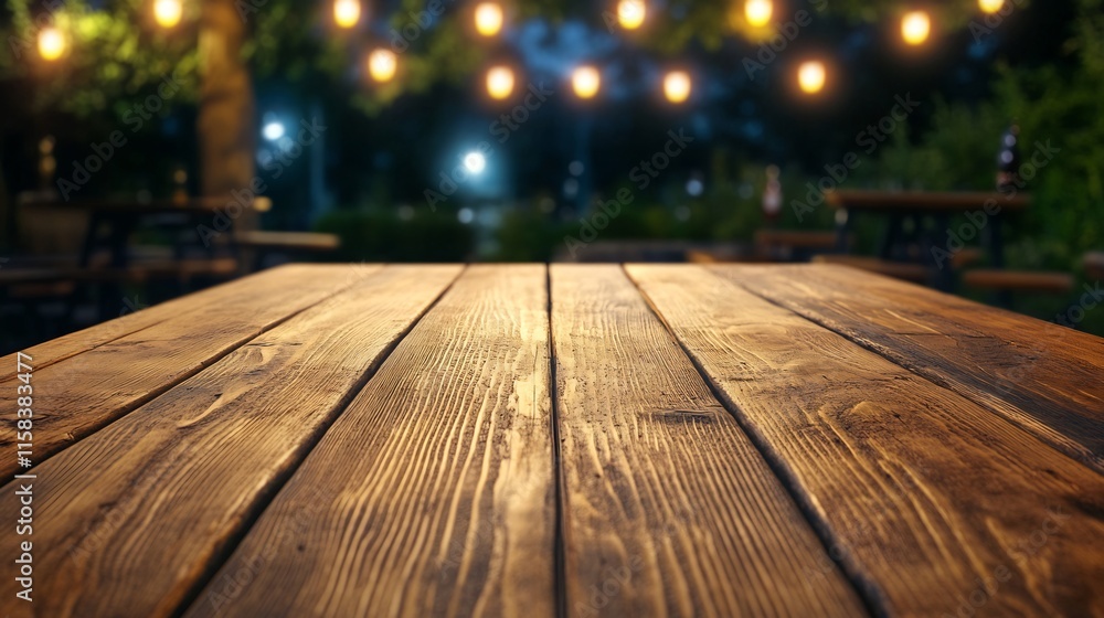 Warm Rustic Wooden Table Photo: Evening Outdoor Setting, Close-Up View. AI Generated Warm Rustic Wooden Table Photo: Evening Outdoor Setting, Close-Up View. AI Generated