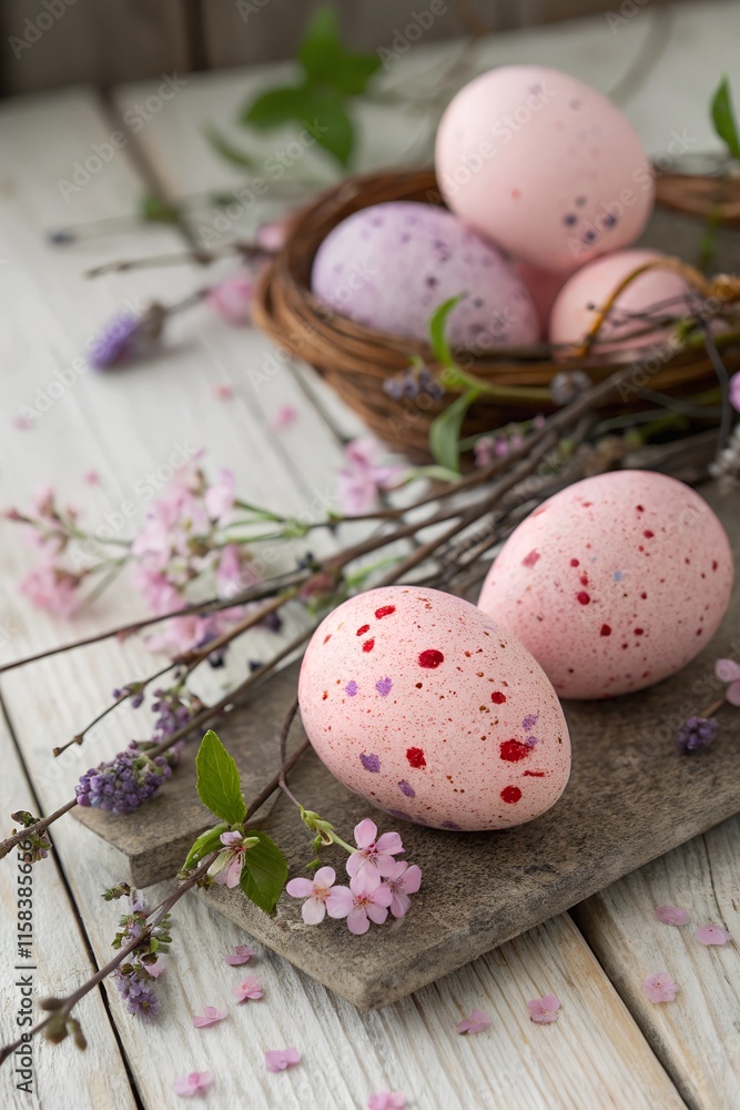 Obraz premium easter eggs on wooden background