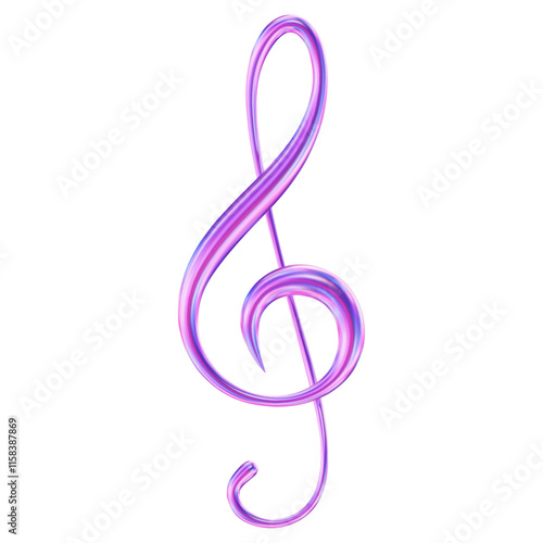 3d neon or holographic treble clef. Music icon for design. Stock vector illustration on isolated background.	