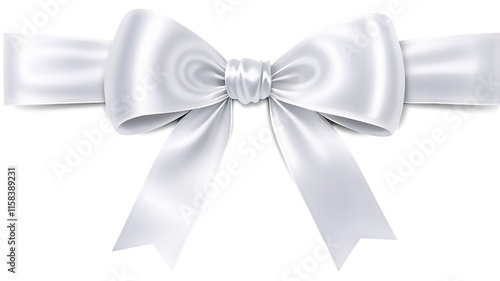 A crisp white satin gift ribbon bow, tied perfectly, placed on a transparent background. 