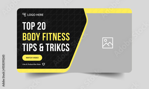 Everyday body fitness tips and tricks video thumbnail banner design, fully editable vector eps 10 file format