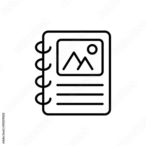 Notebook print outline icons, minimalist vector illustration ,simple transparent graphic element .Isolated on white background