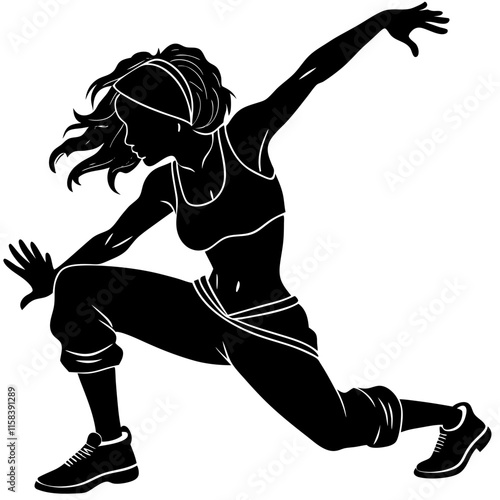 Female Street Dancer Performing Dynamic Pose in Athletic Gea